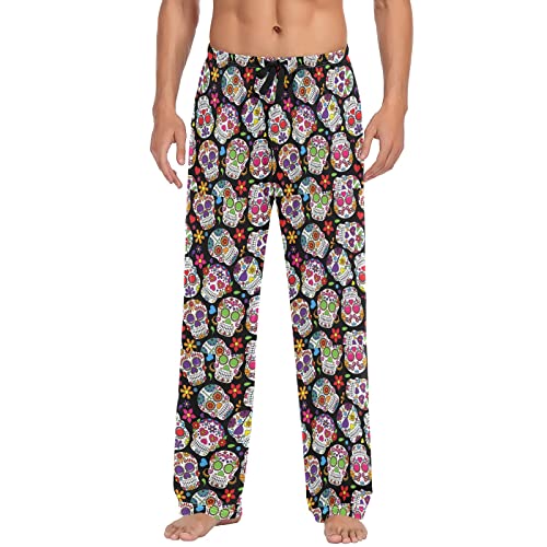 JUMBEAR Sugar Skull Flower Herren Lounge-Hose, Herren Pyjamahose Nachtwäsche, a, XXL von JUMBEAR