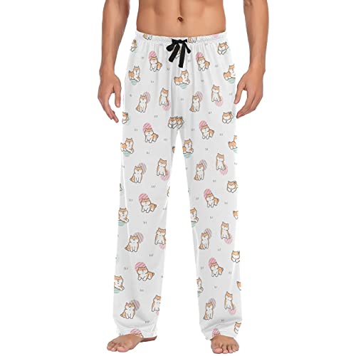 Niedliche Cartoon Shiba Inu Hund Pyjamahose für Herren, Nachtwäsche, Lounge-Hose mit Taschen, a, S von JUMBEAR