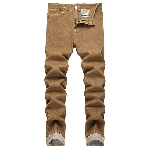 Herren Slim Fit Stretch Jeans Ripped Skinny Jeans für Männer, Mode Straight Leg Comfort Flex Taille Cargo Denim Pants, E#dark Khaki, 48 von JUNBAOSS