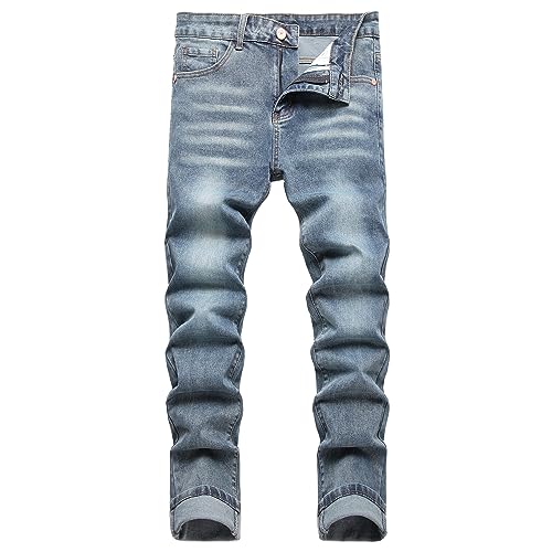 Herren Slim Fit Stretch Jeans Ripped Skinny Jeans für Männer, Mode Straight Leg Comfort Flex Taille Cargo Denim Pants, Z#nostalgie, 48 von JUNBAOSS