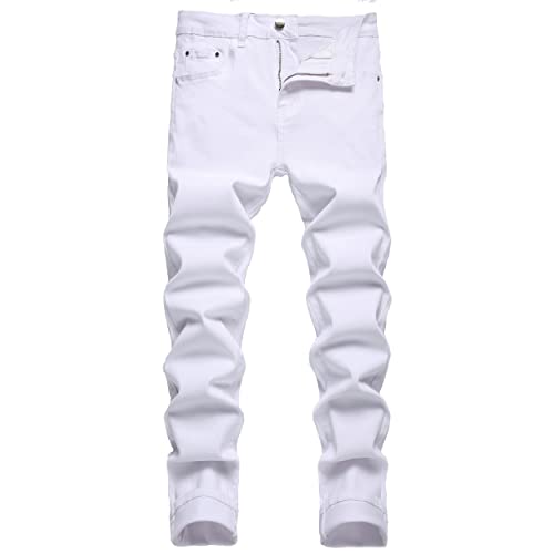 JUNBAOSS Herren Regular Fit Straight Leg Jeans Ripped Jeans für Herren Distressed Destroyed Fashion Denim Jeans Hose mit Löchern, A#weiß, 54 von JUNBAOSS