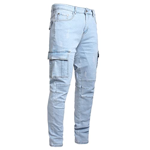 JUNBAOSS Herren Slim Fit Jeans Stretch Ripped Skinny Jeans für Männer, Mode Straight Leg Comfort Flex Waist Casual Pants, A#cargo Jeans 2, 48 von JUNBAOSS