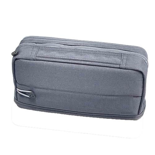 Federmäppchen Junge Mäppchen Schulmäppchen Federtasche 3 Fächer Federmappe Pencil Case Teenager Mädchen Groß Hohe Kapazität Leinwand Student Griffdesign Reißverschluss (Grey,220x60x100mm) von JUSHZ