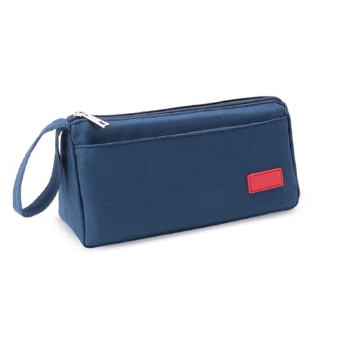 Federmäppchen Junge Mäppchen Schulmäppchen Federtasche Fächer Federmappe Pencil Case Teenager Klein Erwachsene Weiß Hohe Kapazität Doppelschichtige Leinwand Student (Blue,215x128mm) von JUSHZ