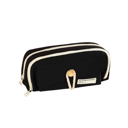 Federmäppchen Junge Mäppchen Schulmäppchen Federtasche Fächer Federmappe Pencil Case Teenager Mädchen Schwarz Groß Klein Erwachsene Weiß Student Hohe Kapazität Mehrschichtige (Black,23x8x12cm) von JUSHZ