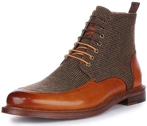 JUSTINREESS ENGLAND Austin Herren Leder und Tweed Schnürstiefeletten Klassischer Stil für smarte Anlässe, braun, 42 1/3 EU von JUSTINREESS ENGLAND