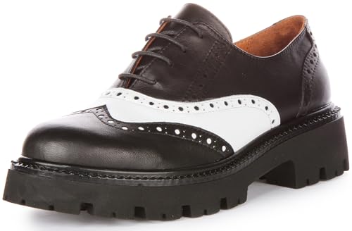 JUSTINREESS ENGLAND Millie Damen Schnürschuhe Leder Oxford Schuhe, schwarz / weiß, 38 EU von JUSTINREESS ENGLAND