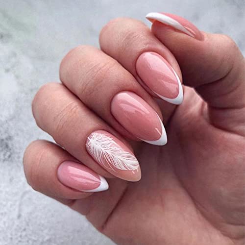 JUSTOTRY 24 Stück Stiletto Nägel Zum Aufkleben Kurz mit Pflaume,Weiß French Künstliche Nägel,Nude Mandel Kunstnägel Press on Nails,Acryl Fingernägel Fake Nails Mittel für Frauen von JUSTOTRY