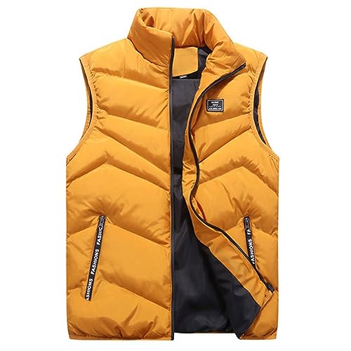 JUTOO Fahrradweste Herren, Steppweste Winter Leichte Winddicht Outdoor Casual Warme Jacke Ärmellose Sportweste Heated Vest Herren Weste Jagd Trachten Hemd Vest Schwarz (XL, Yellow) von JUTOO