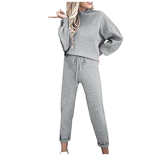 JUTOO Hausanzug Damen, Jogginganzug Tracksuit Langarm Rundhalsausschnitt Einfarbig Zweiteiler Outfit Jogger Trainingsanzug Set Sweatshirt & Jogginghose Damen Kuschelig Pyjama Sweat (XXL, Gray) von JUTOO