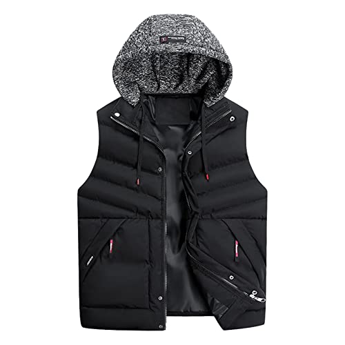 JUTOO Herren-Westen, Mit Kapuze Leichte Ärmellos Weste Outdoor Reißverschluss Herrenwesten Arbeits Schwarz Winter Arbeitsjacke Sommer Leicht Trachten Daunenweste (7XL, Black) von JUTOO