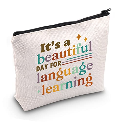 JXGZSO English Teacher It's a Beautiful Day for Language Learning Kosmetiktasche ESL Lehrer Geschenk für Lehrer Grammatik Lehrer Englisch Lehrer Geschenk, Tasche zum Lernen der Sprache von JXGZSO