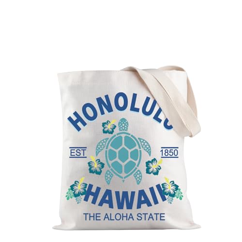 JXGZSO Hawaii Merch Honolulu Hawaii Est 1850 The Aloha State Tote Bag Hibiscus Flower Gift Turtle Gift Aloha State Gift, Honolulu Hawaii Tragetasche, Einheitsgröße von JXGZSO