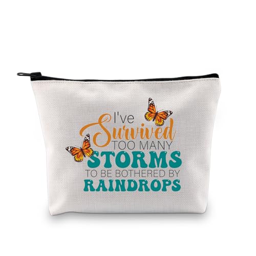 JXGZSO Kosmetiktasche mit inspirierendem Zitat "I've Survived Too Many Storms To Be Bothered By Raindrops Make-up-Tasche, motivierendes Geschenk für Frauen, Ich habe zu viele Stürme überlebt von JXGZSO