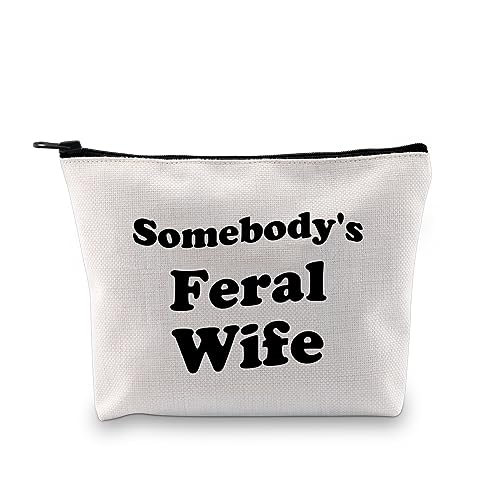 JXGZSO Kosmetiktasche zum Hochzeitstag mit Aufschrift "Somebody's Feral Wifey", Jemandes wilde Frau von JXGZSO