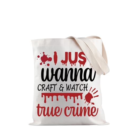 JXGZSO Lustige Einkaufstasche mit Aufschrift "I Just Wanna Craft and Watch True Crime", Geschenk für Liebhaber von Kriminalshow, True Crime Tote, Einheitsgröße von JXGZSO