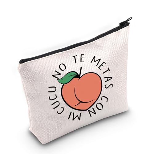 JXGZSO Lustige Make-up-Tasche mit Aufschrift "No Te Metas Con Mi CUCU", Motiv: Pfirsich-Hintern, Reisebeutel, humorvolles Geschenk für Frauen, No Te Metas Con Mi CUCU von JXGZSO