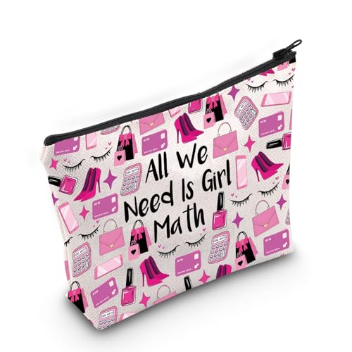 JXGZSO Makeuo-Tasche mit lustigen Zitaten für Einzelhandel, Therapiegeschenk, "All We Need", Mathematik-Kosmetiktasche mit Reißverschluss, Emotionaltherapie-Geschenk, All We Need Is Girl Math von JXGZSO