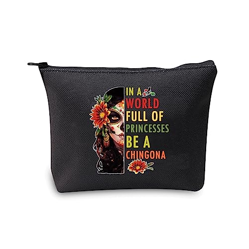 JXGZSO Mexikanische Dame Kosmetiktasche In A World Full Of Princesses Be A Chingona Make-up-Tasche Badass Frauen Geschenk, mexikanische frauen schwarz von JXGZSO