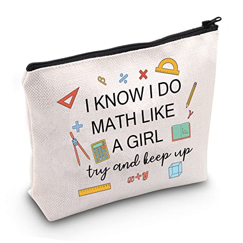Lustige Mathematik-Lehrer-Make-up-Tasche mit Aufschrift "I Know I Do Math Like A Girl Try To Keep Up", Mathematiktasche von JXGZSO