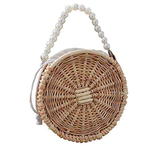 JYCRA Rattan Gewebte Tragetaschen, Handgewebte Perlenhandtasche, Perlenkorb-Geldbörse, Retro-Sommer-Stroh-Einkaufstasche, Strandtasche, Perlenkorb-Handtasche für Damen, Strand, Klassische Gewebte(#1) von JYCRA