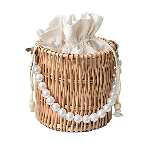 JYCRA Rattan Gewebte Tragetaschen, Handgewebte Perlenhandtasche, Perlenkorb-Geldbörse, Retro-Sommer-Stroh-Einkaufstasche, Strandtasche, Perlenkorb-Handtasche für Damen, Strand, Klassische Gewebte(#3) von JYCRA