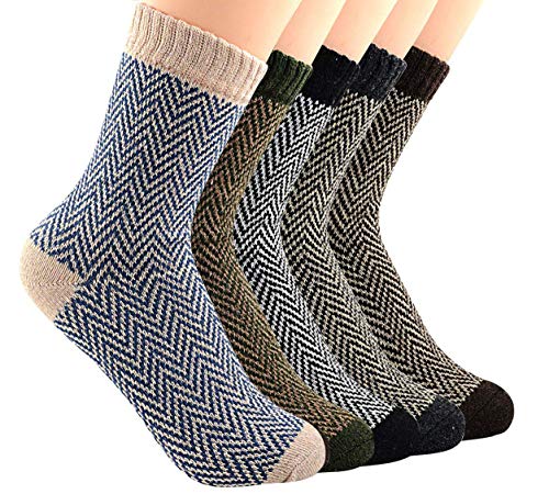 JYOHEY 5 Paar Warme Socken Herren Dicke Stricksocken Herren Bunt Wolle Herbst Winter Socken Herren 37-44, Wellenmuster, Einheitsgröße von MAKFORT