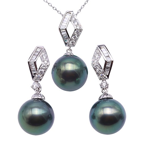 JYX 18K Weißgold 9.5-11mm Tahitian Zuchtperlen Anhänger Halskette und Ohrringe Set von JYX Pearl