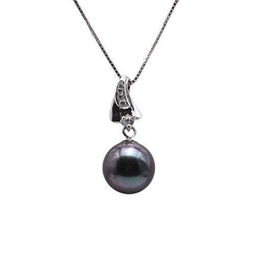 JYX AAA Tahiti Perle Perlenkette 9-10mm Schwarze Tahiti Perlenkette mit Anhänger Damen 18 Weihnachten Geschenk von JYX Pearl