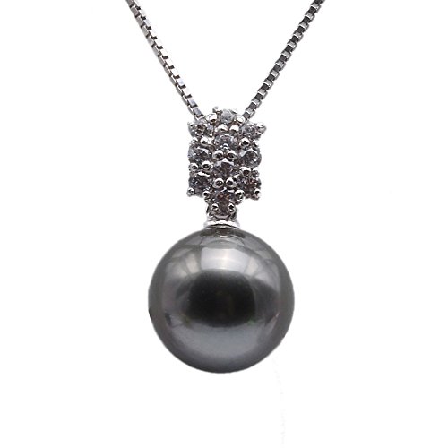 JYX Echte AAA tahiti perle Perlenkette Tahiti 9,5 mm kultivierte schwarze Tahiti-zuchtperle Anhänger Halskette in Sterling Silber 45 cm von JYX Pearl