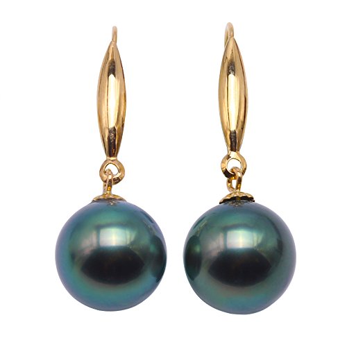 JYX Pearl Ohrringe mit 18 Karat Gottes-Design, AAA-Qualität, 9 mm, Pfauengrün, Tahiti-Salzwasser-Zuchtperle für Damen, Perle, Perle von JYX Pearl