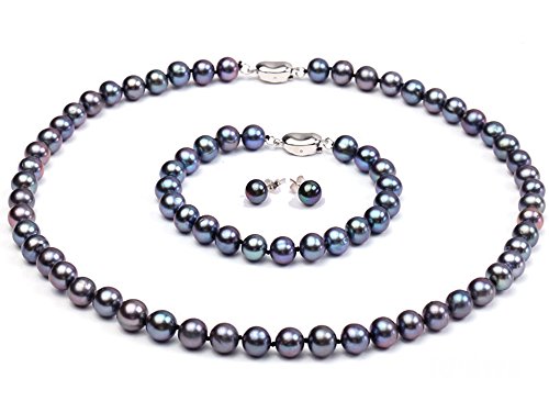 jyx rund schwarz 9-10 mm Süßwasser-Zuchtperle Halskette Schmuck Set (Set von 3) von JYX Pearl