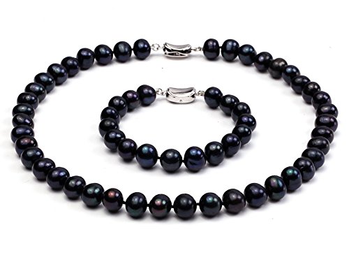 JYX Pearl 10–11 mm schwarz Runde Süßwasserperle Halskette und Armband Set von JYX Pearl