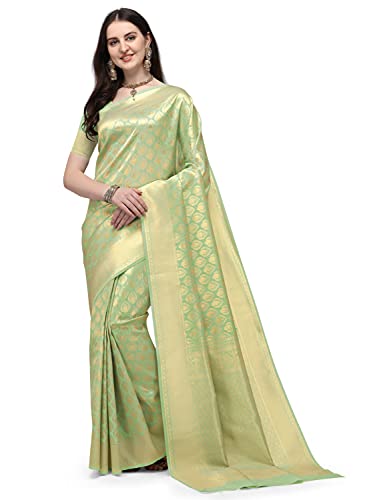 Jaanvi fashion Damen Banarasi Seide mit Zari Jacquard Arbeit Saree mit ungenähter Bluse, grün, One size von Jaanvi fashion