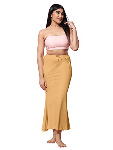 Jaanvi Damen-Saree aus natürlicher Baumwolle, Fischschnitt, Petticoat, Rock, bequem, Inrock, Unterrock (Seitenschlitz), beige, 46 von Jaanvi