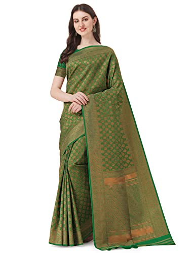 Jaanvi Kanjivaram Damen-Bluse, traditionell, mit Zari-Arbeit und ungenähtem Bluse-Stück, Pea Green, One size von Jaanvi