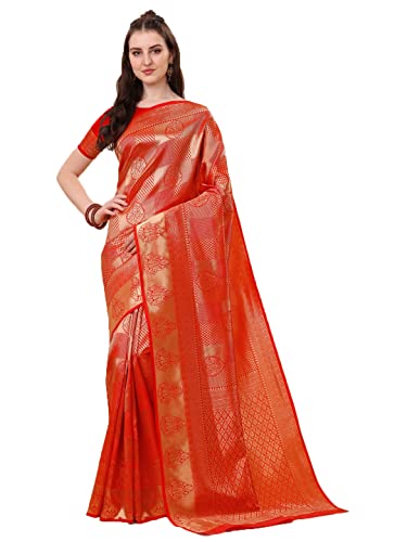 Jaanvi Kanjivaram Damen-Bluse, traditionell, mit Zari-Arbeit und ungenähtem Bluse-Stück, rot, One size von Jaanvi