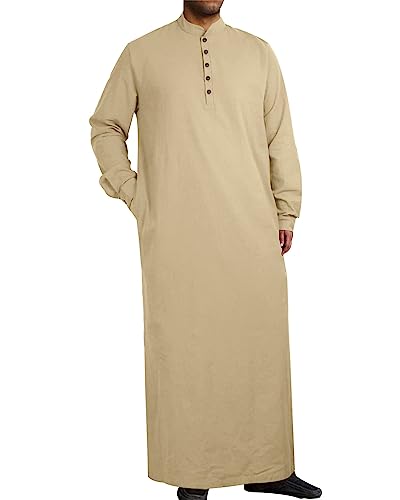 Jacansi Bademantel Sommer Männer Pyjama Für Männer Schlafanzug Lang Baumwolle Bademantel Unifarben Khaki 3XL von Jacansi