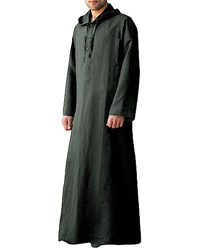 Jacansi Einteiliger Pyjama für Herren Loungewear Langarm Herren Kaftan Robe Lang Wikinger Tunika mit Knopf Dunkelgrau 3XL von Jacansi