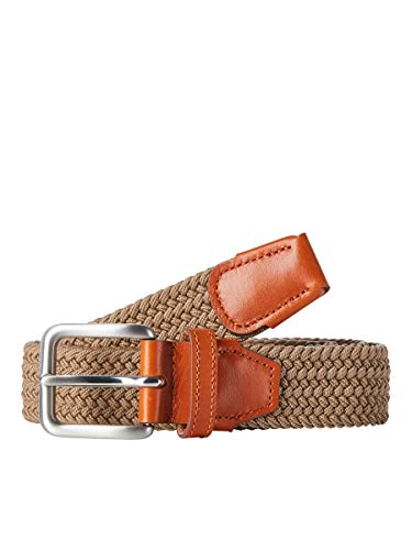 Herren Jack & Jones Elastischer Stoff Gürtel | Flecht Stretch Ledergürtel | Belt ohne Löcher JACSPRING, Farben:Braun, Größe Gürtel:105 von JACK & JONES