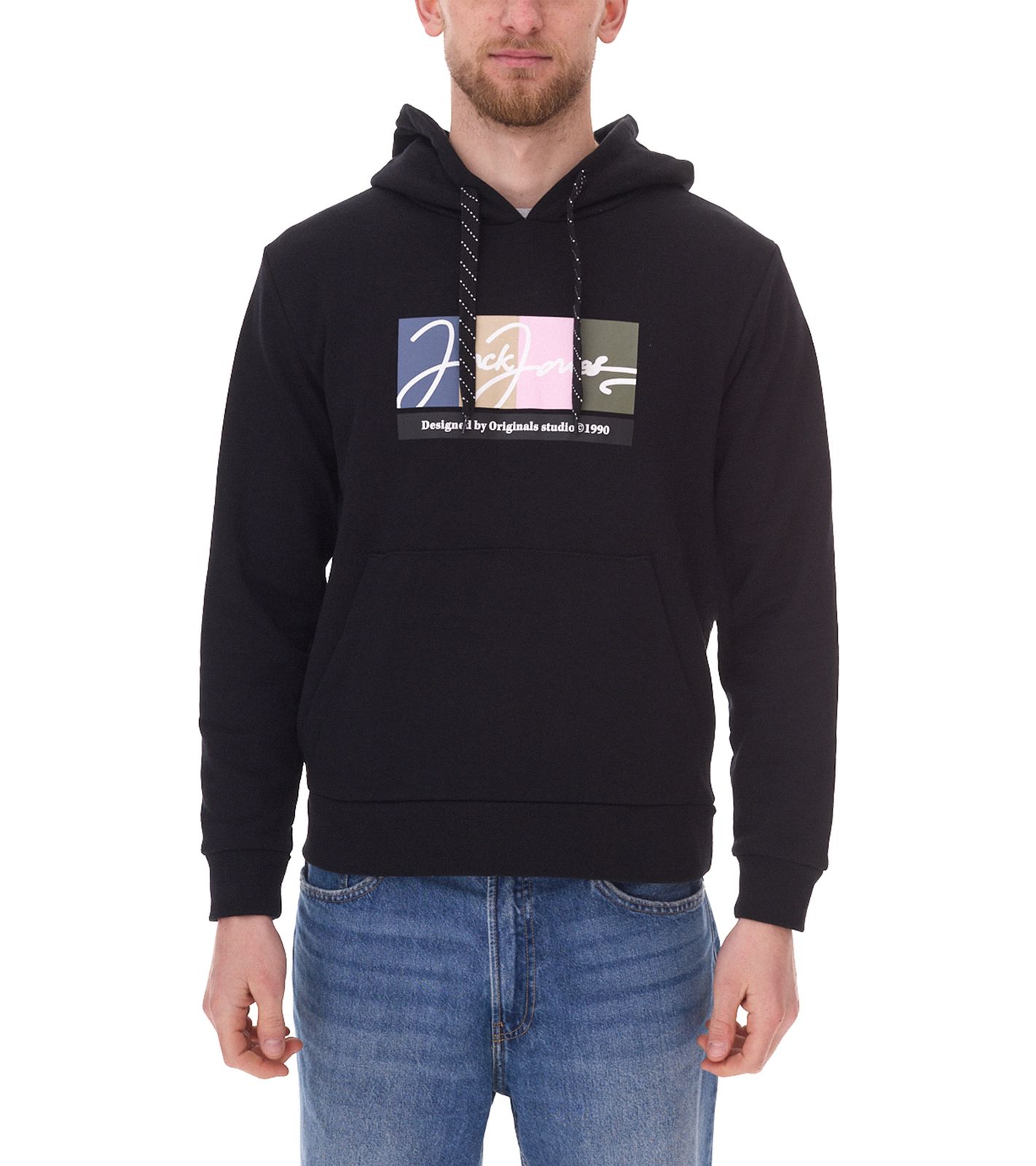 JACK & JONES Herren Kapuzen-Pullover mit Baumwollanteil Langarm-Shirt mit farblichen Akzenten 12262421 Schwarz JACK & JONES Herren Kapuzen-Pullover mit Baumwollanteil Langarm-Shirt mit farblichen Akzenten 12262421 Schwarz von Jack & Jones