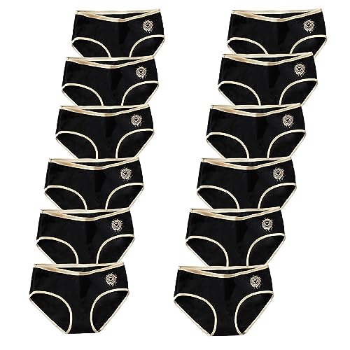 JackLoveBriefs Mädchen Unterwäsche Baumwolle Unterhosen Slip 12er Pack 11-14 Jahren (Schwarz,Größe：L) von JackLoveBriefs