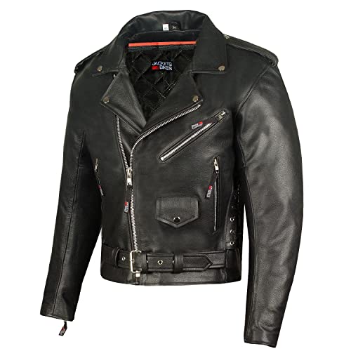 Herren ICONIC Brando Leder-Motorradjacke, Bikerjacke aus echtem, natürlichem Büffelleder mit seitlicher Schnürung, verdeckten Innentaschen und ganzjahrestauglichem Design, Schwarz, Größe XL Herren ICONIC Brando Leder-Motorradjacke, Bikerjacke aus echtem, natürlichem Büffelleder mit seitlicher Schnürung, verdeckten Innentaschen und ganzjahrestauglichem Design, Schwarz, Größe XL von Jackets 4 Bikes