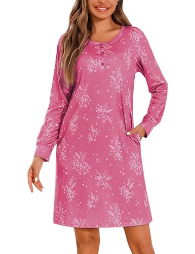 Jahetuul Nachthemd Damen Langarm Blumemuster Nachthemden für Damen Rundhals Schlafshirt Frauen Baumwolle Sleepshirt Nachtwäsche Damen lang Nachtkleid Jahetuul Nachthemd Damen Langarm Blumemuster Nachthemden für Damen Rundhals Schlafshirt Frauen Baumwolle Sleepshirt Nachtwäsche Damen lang Nachtkleid von Jahetuul