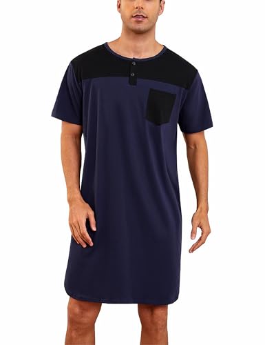 Jahetuul Herren Nachthemd Kurzarm Brusttasche Nachtwäsche Baumwolle Schlafshirts mit Knopfleiste Männer Schlafbekleidung Krankenhaus Hemd Klinikhemd Jahetuul Herren Nachthemd Kurzarm Brusttasche Nachtwäsche Baumwolle Schlafshirts mit Knopfleiste Männer Schlafbekleidung Krankenhaus Hemd Klinikhemd von Jahetuul