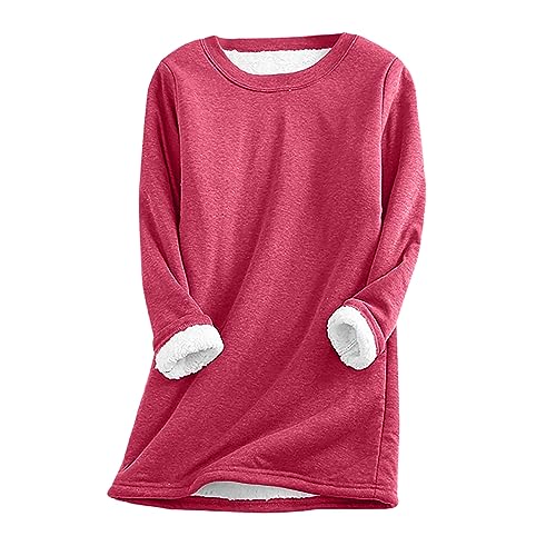 Damen Warmer Fleece Loungewear Einfarbig Plüsch Basic Shirt Thermo Nachtwäsche Winter Dickes Sweatshirt Rundhals Pullover Langarm Pulli Tops Plus Samt Pyjama Jumper Schlafanzug Homewear von Jaihank