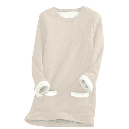 Damen Warmer Fleece Loungewear Einfarbig Plüsch Basic Shirt Thermo Nachtwäsche Winter Dickes Sweatshirt Rundhals Pullover Langarm Pulli Tops Plus Samt Pyjama Jumper Schlafanzug Homewear von Jaihank