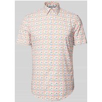 Jake*s Slim Fit Business-Hemd mit Allover-Motiv-Print in Weiss, Größe 37/38 von Jake*s