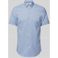 Jake*s Slim Fit Business-Hemd mit Allover-Muster in Bleu, Größe 43/44 von Jake*s