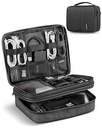 JamBer Große Kapazität Kabeltasche Reise, Upgraded Multi-funktionale Kabeltasche Organizer für Powerbank, SD-Karte, USB-Stick, Urlaub Gadget Tech Pouch (Dunkelgrau) von JamBer